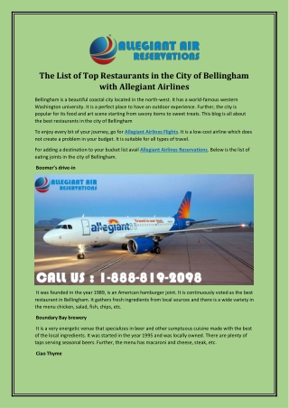 The List of Top Restaurants in the City of Bellingham with Allegiant Airlines