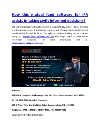 How this mutual fund software for IFA assists in taking swift informed decisions?