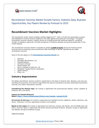 Recombinant Vaccines Market Research Report – Forecast to 2023