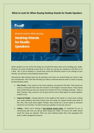 What to Look for When Buying Desktop Stands for Studio Speakers