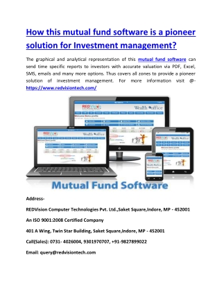 How this mutual fund software is a pioneer solution for Investment management?