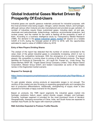 GLOBAL INDUSTRIAL GASES MARKET DRIVEN BY PROSPERITY OF END-USERS