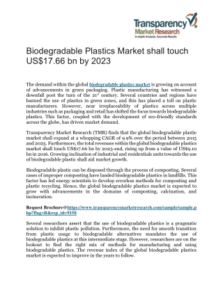 Biodegradable Plastics Market shall touch US$17.66 bn by 2023