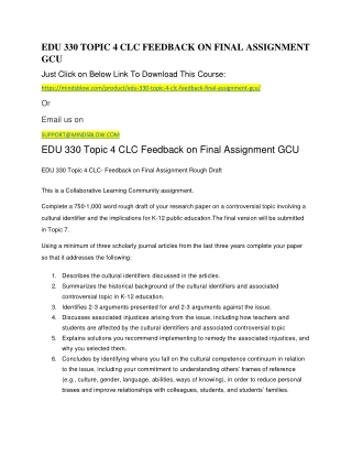 EDU 330 TOPIC 4 CLC FEEDBACK ON FINAL ASSIGNMENT GCU