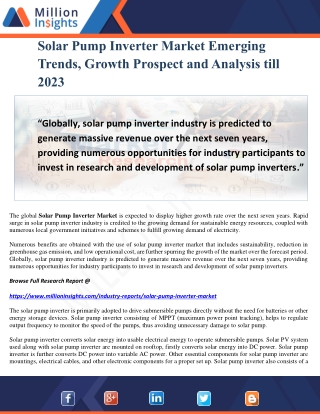 Solar Pump Inverter Market Emerging Trends, Growth Prospect and Analysis till 2023