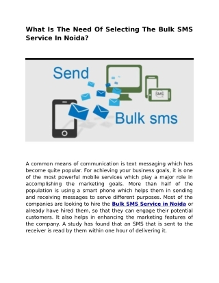 What Is The Need Of Selecting The Bulk SMS Service In Noida?