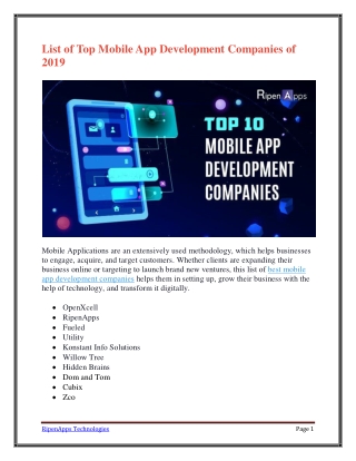 List of Top Mobile App Development Companies of 2019