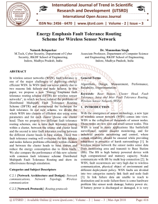 Energy Emphasis Fault Tolerance Routing Scheme for Wireless Sensor Network