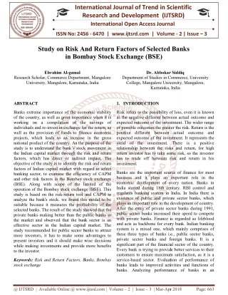 Study on Risk And Return Factors of Selected Banks in Bombay Stock Exchange BSE