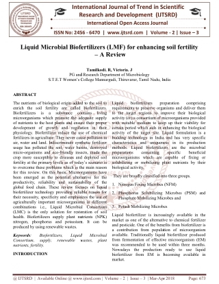 Liquid Microbial Biofertilizers LMF for enhancing soil fertility - A Review