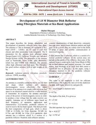 Development of 1.8 M Diameter Dish Reflector using Fiberglass Materials at Ku Band Applications