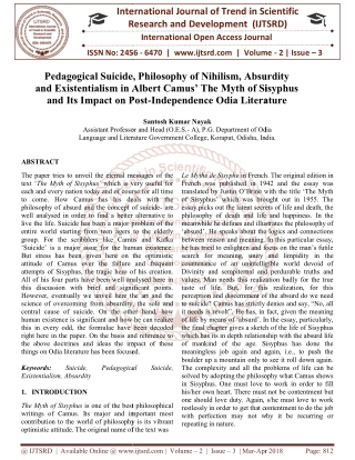 Pedagogical Suicide, Philosophy of Nihilism, Absurdity and Existentialism in Albert Camus' The Myth of Sisyphus and Its