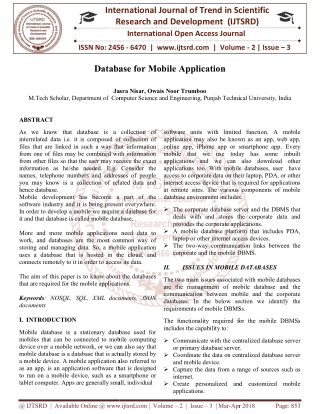 Database for Mobile Application
