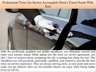 Professional Town Car Service Accomplish Client’s Travel Needs With Ease