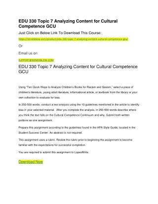 EDU 330 Topic 7 Analyzing Content for Cultural Competence GCU