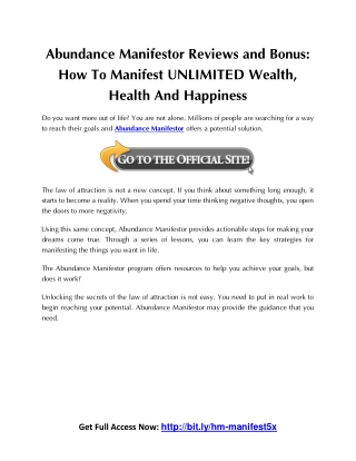 Abundance Manifestor Reviews and Bonus