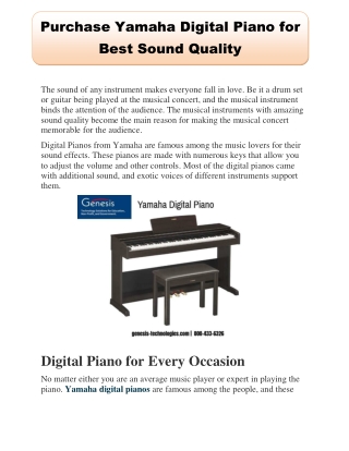 Purchase Yamaha Digital Piano for Best Sound Quality