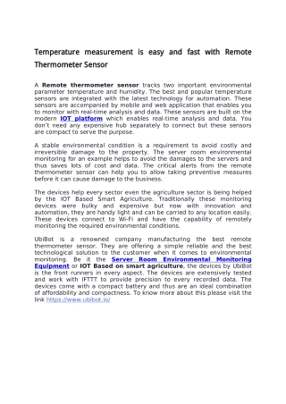 Temperature Measurement is Easy and Fast with Remote Thermometer Sensor