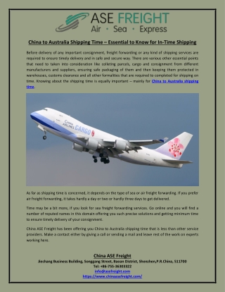 China to Australia Shipping Time – Essential to Know for In-Time Shipping