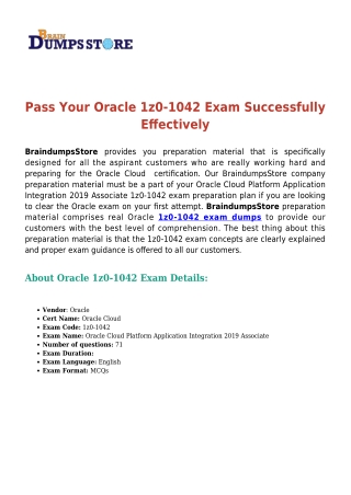 Want To Pass Oracle 1z0-1042 [2019] Exam Dumps Immediately?