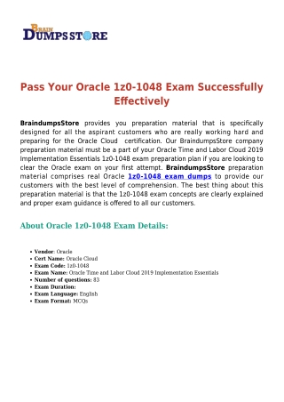 Oracle 1z0-1048 [2019] Exam Dumps - Pass In First Attempt