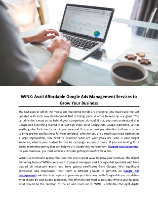 WINK: Avail Affordable Google Ads Management Services to Grow Your Business