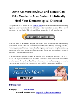 Acne No More Reviews and Bonus