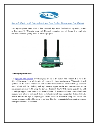 Buy a 4g Router with External Antenna from Szelins Company at Low Budget