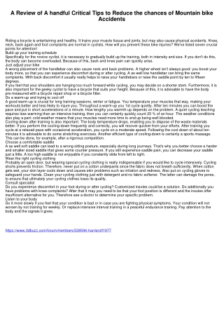 A Review of A handful Key Ideas to Minimize Bike Accidental injuries
