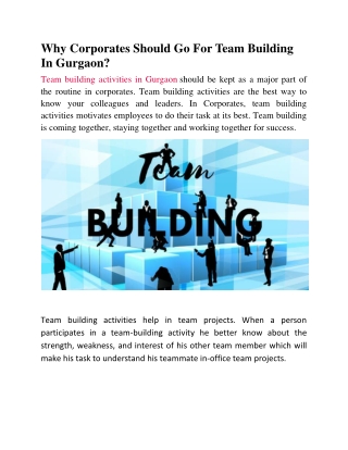 Why Corporates Should Go For Team Building In Gurgaon?