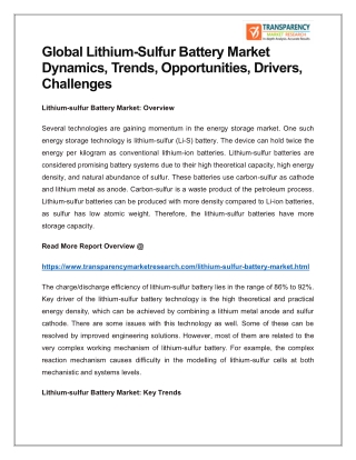 GLOBAL LITHIUM-SULFUR BATTERY MARKET DYNAMICS, TRENDS, OPPORTUNITIES, DRIVERS, CHALLENGES