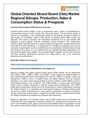 GLOBAL ORIENTED STRAND BOARD (OSB) MARKET REGIONAL &SCAPE, PRODUCTION, SALES & CONSUMPTION STATUS & PROSPECTS