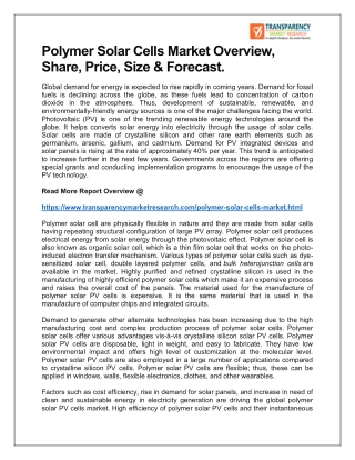 POLYMER SOLAR CELLS MARKET SHARE,INDUSTRY SIZE & FORECAST