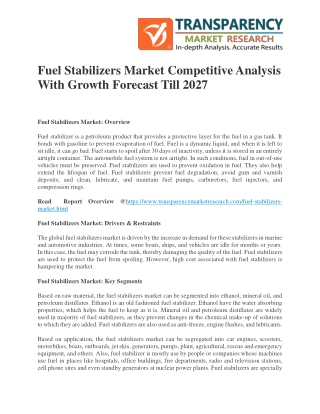 Fuel Stabilizers Market Competitive Analysis With Growth Forecast Till 2027
