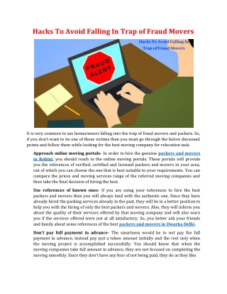 Hacks To Avoid Falling In Trap of Fraud Movers