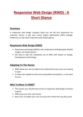 Responsive Web Design (RWD) : A Short Glance