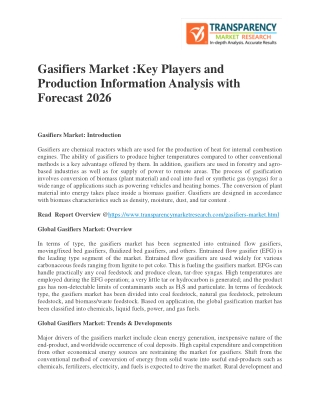 Gasifiers Market :Key Players and Production Information Analysis with Forecast 2026