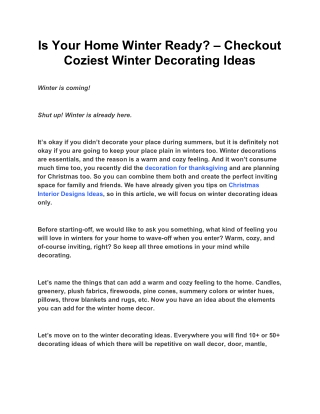 Is Your Home Winter Ready? – Checkout Coziest Winter Decorating Ideas