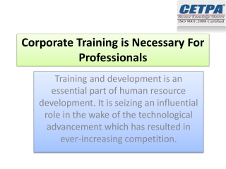 Corporate Training is Necessary For Professionals