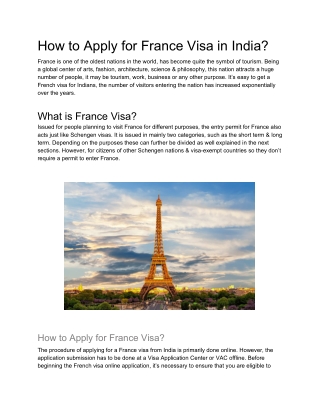 How to Apply for France Visa in India?
