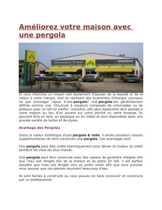 Améliorez votre maison avec une pergola