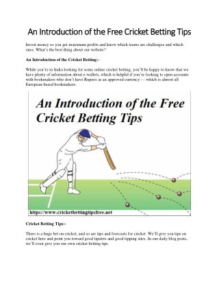 An Introduction of the Free Cricket Betting Tips