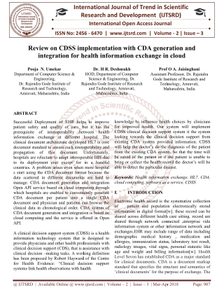 Review on CDSS implementation with CDA generation and integration for health information exchange in cloud