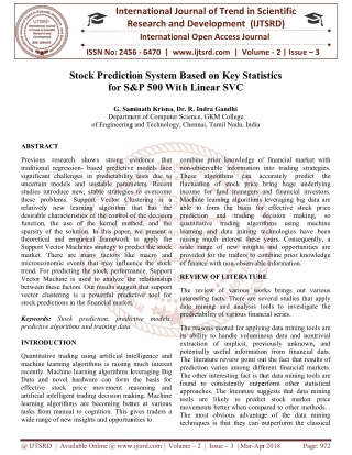 Stock Prediction System Based on Key Statistics for SandP 500 With Linear SVC