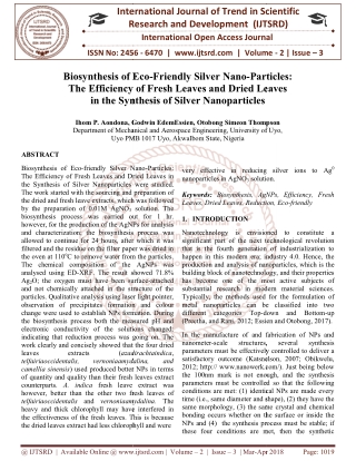 Biosynthesis of Eco Friendly Silver Nano Particles The Efficiency of Fresh Leaves and Dried Leaves in the Synthesis of S