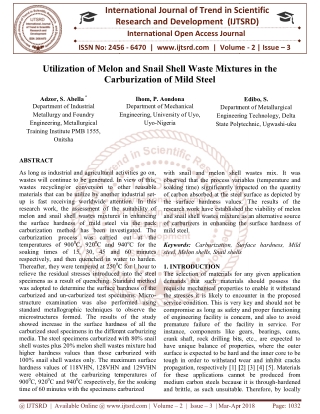 Utilization of Melon and Snail Shell Waste Mixtures in the Carburization of Mild Steel