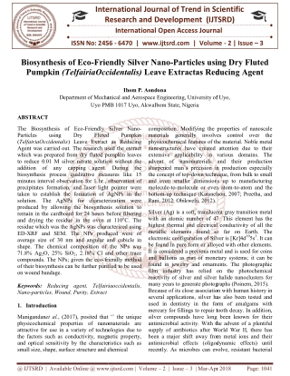 Biosynthesis of Eco Friendly Silver Nano Particles using Dry Fluted Pumpkin TelfairiaOccidentalis Leave Extractas Reduci