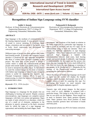 Recognition of Indian Sign Language using SVM classifier