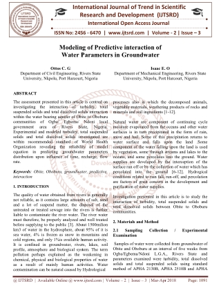 Modeling of Predictive interaction of Water Parameters in Groundwater