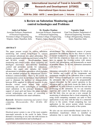 A Review on Substation Monitoring and control technologies and Problems